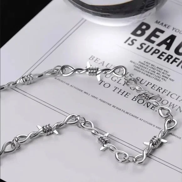 20" Womens 18K White Gold Barbed Wire Chain Necklace Silver Jewelry 18 Karat NEW - Picture 9 of 12